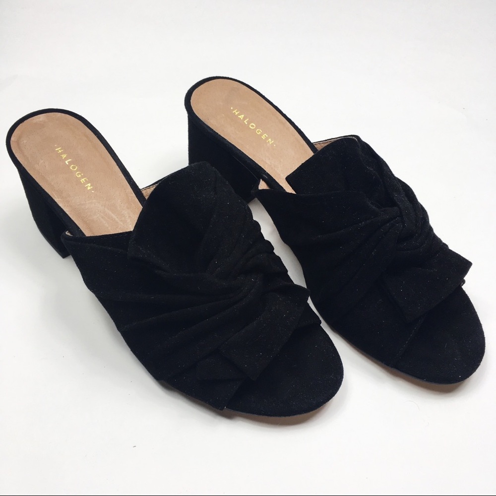 Halogen twist knot block heel slide open toe mule